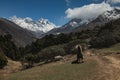 Everest base camp trekking. high mountains in Nepal. high altitude landscape