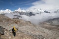 Everest base camp trekking Nepal scenics view of Himalaya mountain range at Renjo la pass Royalty Free Stock Photo