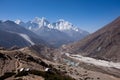 Everest base camp trekking path in Dingboche area, Nepal Royalty Free Stock Photo