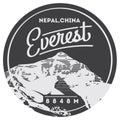 Everest in Himalayas, Nepal, China outdoor adventure badge. Chomolungma mountain illustration. Royalty Free Stock Photo