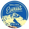 Everest in Himalayas, Nepal, China outdoor adventure badge. Chomolungma mountain illustration. Royalty Free Stock Photo