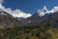 Everest, Lhotse, and Ama Dablam mountain peak view, Everest region, Nepal Royalty Free Stock Photo