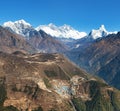 Everest, Lhotse, Ama Dablam and Namche Bazar from Kongde Royalty Free Stock Photo