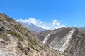 Everest and Lhotse mountain peaks rises above mountain valley in Himalayas Royalty Free Stock Photo