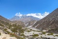 Everest and Lhotse mountain peaks rises above mountain valley in Himalayas Royalty Free Stock Photo