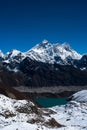 Everest, Nuptse, Lhotse peaks. Gokyo lake and village