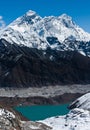 Everest, Nuptse and Lhotse peaks. Gokyo lake and village Royalty Free Stock Photo