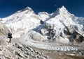 Everest from Pumo Ri base camp with tourist