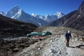 Everest trek, Hiker walking trail up from Dughla, Nepal Royalty Free Stock Photo