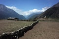 Everest trek, Potato fields and buddhist stupa in Phortse village 3810 m - remote settlement away from main tourist trail. Mount Royalty Free Stock Photo