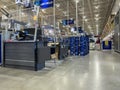 Everett, WA USA - circa July 2022: Angled view of a checkout counter inside a Lowes Home Improvement store Royalty Free Stock Photo