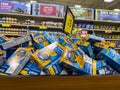 Everett, WA USA - circa June 2022: A large bin filled with Kraft macaroni and cheese boxes inside a Fred Meyer grocery store