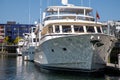 Large Yacht Moored At Port of Everett, In Background the New Hotel Indigo