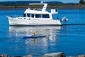 Pleasure Craft Boat and Kyak in Port Gardner on a sunny summer day