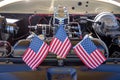 Three American Flags in front of a Vintage Car Engine - Made in USA Royalty Free Stock Photo