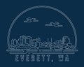 Everett, Washington - Cityscape with white abstract line corner curve modern style on dark blue background, building skyline city