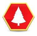 Evergreen conifer pine tree icon abstract red hexagon button bright yellow frame elegant design