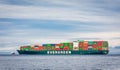 Evergreen container ship with full of cargo docked in port at Vancouver Island Nanaimo Royalty Free Stock Photo