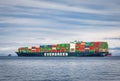 Evergreen container ship with full of cargo docked in port at Vancouver Island Nanaimo Royalty Free Stock Photo