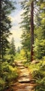 Evergreen Path: A Hyperrealistic Watercolor Painting