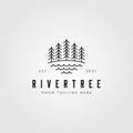 Evergreen pine tree line art nature logo vintage vector illustration design