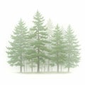 Evergreen Pine Trees in a Forest Covered with a Thick Layer of White Fog Royalty Free Stock Photo