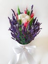 Everlasting flowers small bouquet of lavender and cotton flower Royalty Free Stock Photo