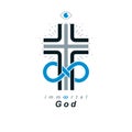 Everlasting God vector creative symbol combined with infinity endless loop and Christian Cross, vector logo or sign