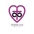 Everlasting Love of God vector creative symbol design combined with infinity endless loop and Christian Cross and heart, vector Royalty Free Stock Photo