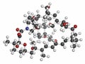 Everolimus immunosuppressant molecule. Used in drug-eluting coronary stents. Atoms are represented as spheres with conventional