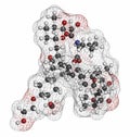 Everolimus immunosuppressant molecule. Used in drug-eluting coronary stents. Atoms are represented as spheres with conventional