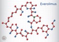 Everolimus molecule. It is derivative of Rapamycin sirolimus. Molecule model. Sheet of paper in a cage