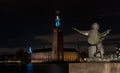 Evert Taube Monument in Stockholm at night.