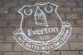 Everton FC, football club floor pavement stencil, club emblem and logo.