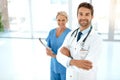 Every doctor needs a nurse they can rely on. Cropped portrait of two happy healthcare practitioners posing together in a