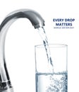 Every drop matters. Filling glass with water from tap on white background
