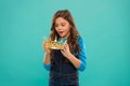 Every girl dreaming to be princess. Lady little princess. Real values. Kid hold golden crown symbol of princess. Girl Royalty Free Stock Photo