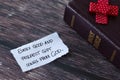 Every good and perfect gift comes from God, handwritten quote with holy bible book on wood Royalty Free Stock Photo