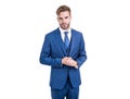 Every man should own a suit. Handsome man isolated on white. Formal fashion. Business style Royalty Free Stock Photo