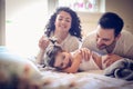 Every morning mommy and daddy playing with me. Little girl. Royalty Free Stock Photo