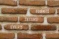 Every second counts symbol. Concept words Every second counts on red bricks on a beautiful brick wall background. Business, Royalty Free Stock Photo