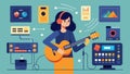 Every time the musician strummed her guitar data flowed through the audio interface and into the recording software Royalty Free Stock Photo