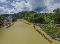 The Dragon boat team and the Qingshui River scenery Royalty Free Stock Photo