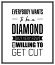 Everybody Wants to be a Diamond. Vector Typographic Quote with Simple Modern Black Wooden Frame. Gemstone, Diamond