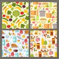 Everyday food common goods organic products seamless pattern background shopping in supermarket vector illustration.