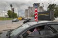 Rainy summer in Moscow. New buildings in the rain.