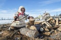 Everyday life of Russian aboriginal reindeer herders in the Arctic. Royalty Free Stock Photo