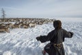 Everyday life of Russian aboriginal reindeer herders in the Arctic. Royalty Free Stock Photo