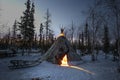 Everyday life of Russian aboriginal reindeer herders in the Arctic. Royalty Free Stock Photo