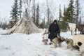 Everyday life of Russian aboriginal reindeer herders in the Arctic. Royalty Free Stock Photo